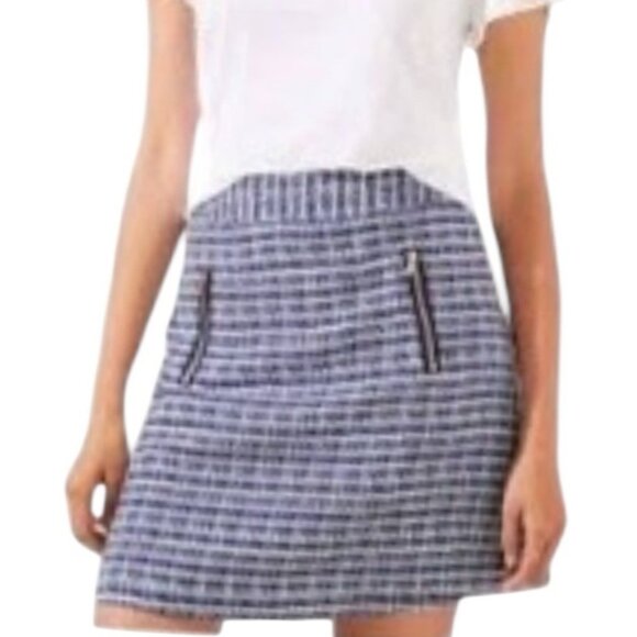 Loft Blue Tweed Print Zipper Pocketed Preppy Y2K Retro Mini Skirt Size 0 - Picture 1 of 10